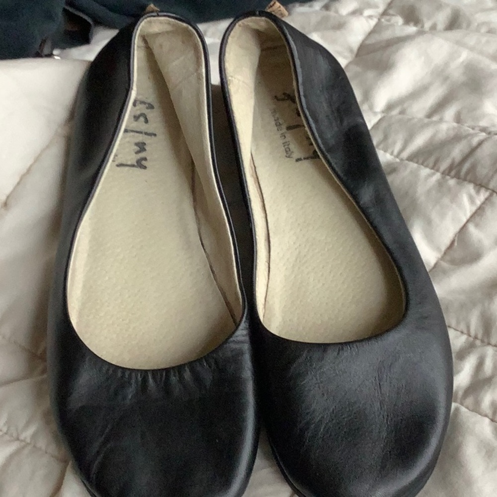 French Sole fs/ny Womens Black Leather Ballet Flats Size 9
